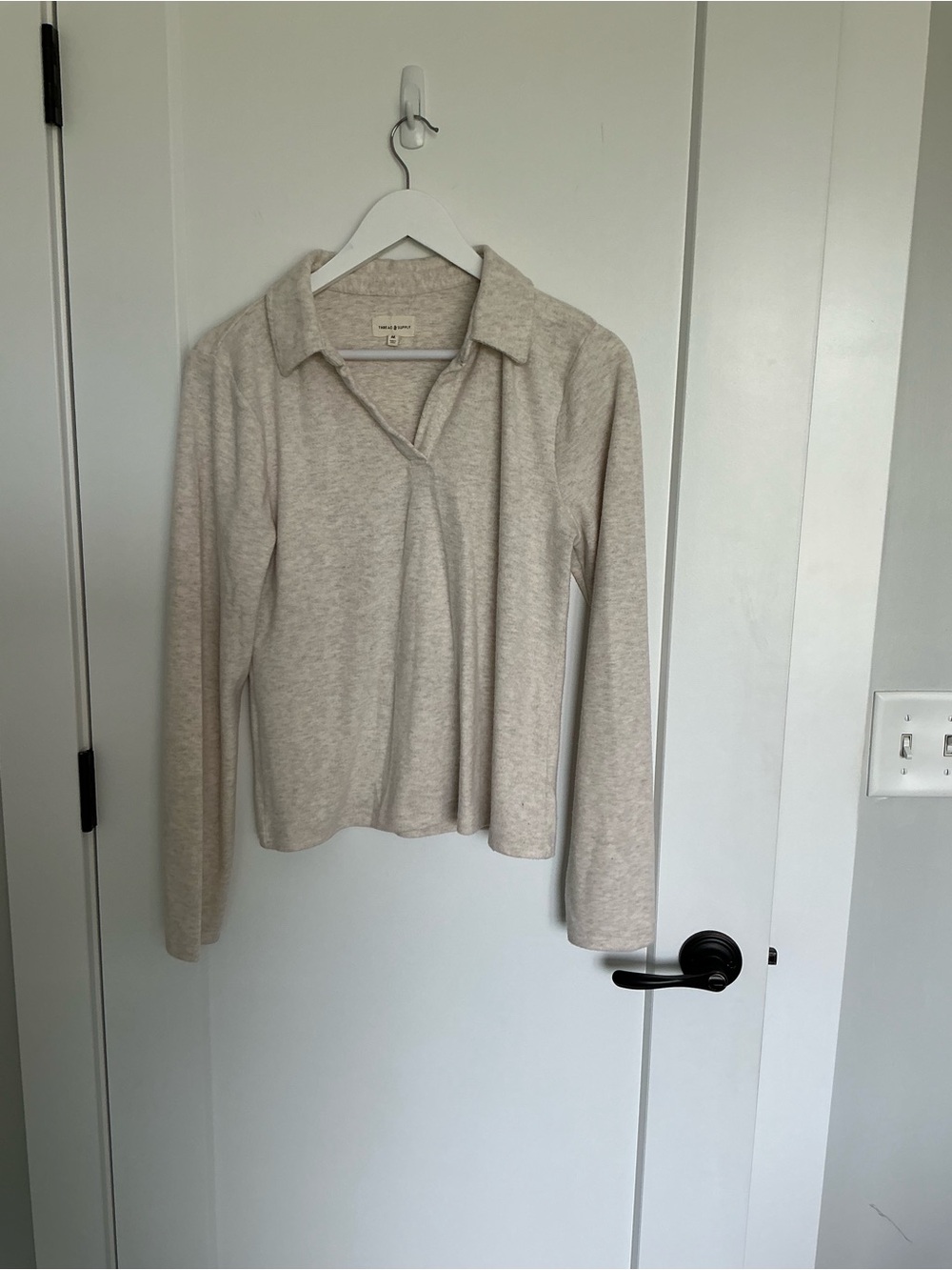 Thread & Supply Heathered Cream Collared Pullover